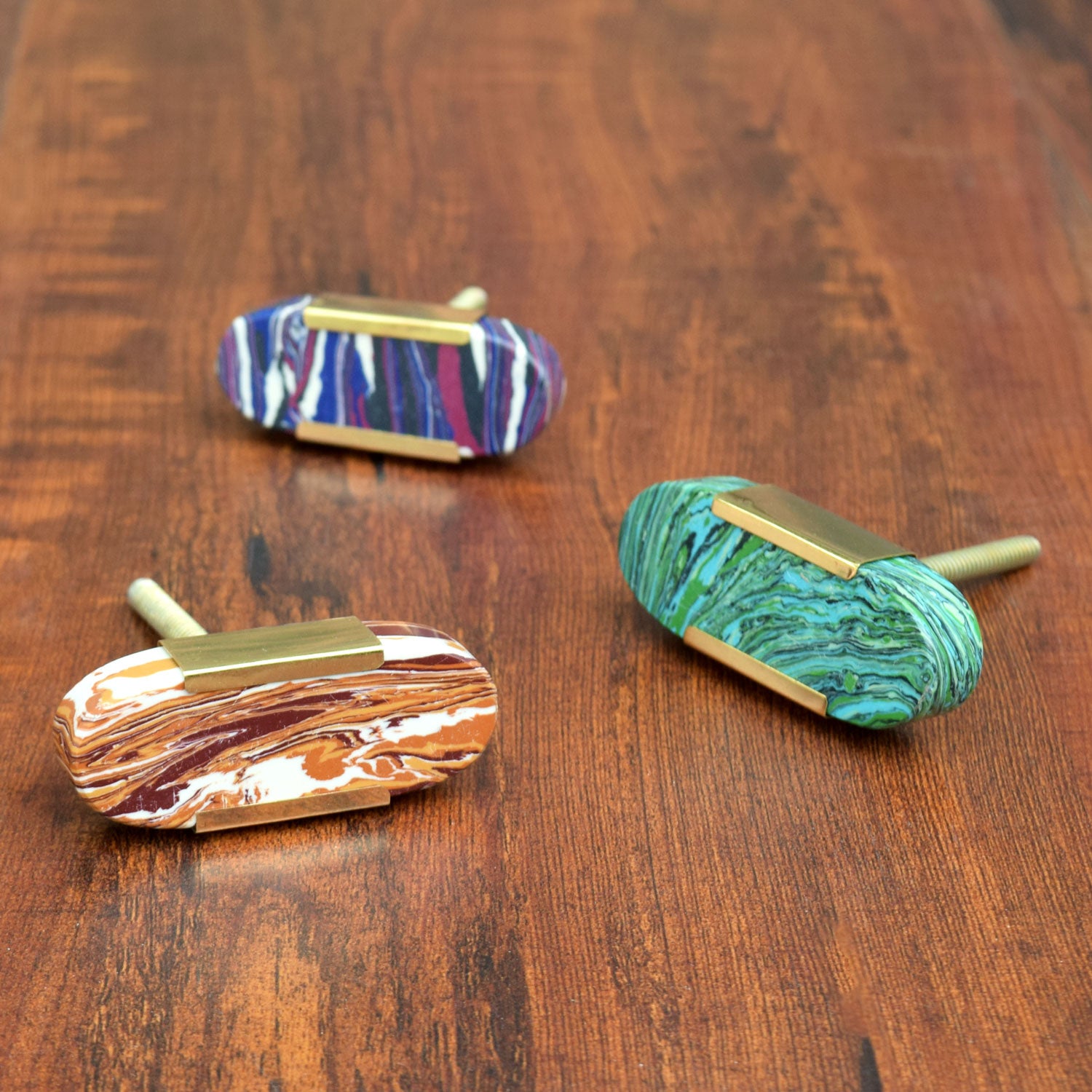 Oval Whirl Brass Stone Furniture Drawer Knob