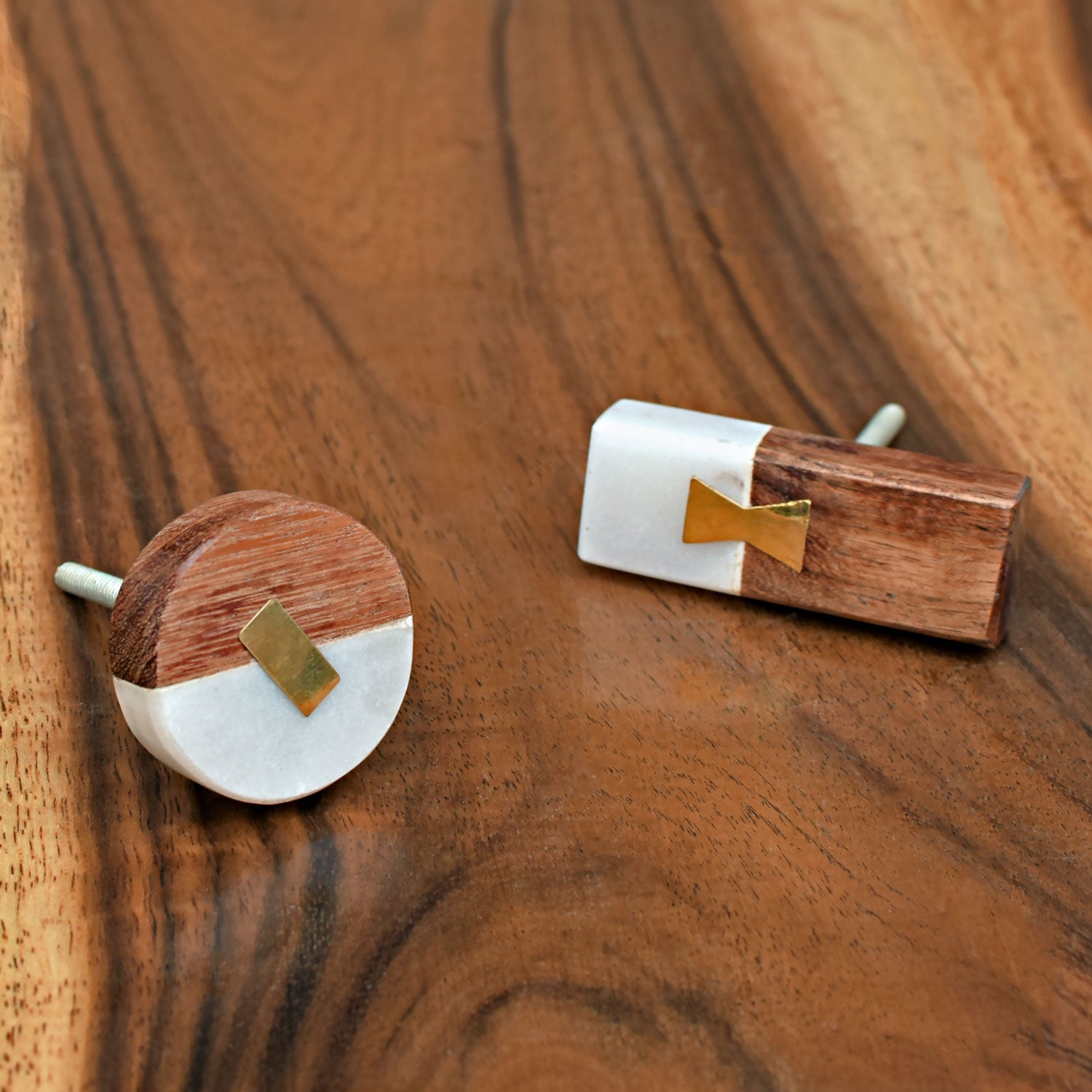 Wood Marble Duo Cupboard Cabinet Knob Pull