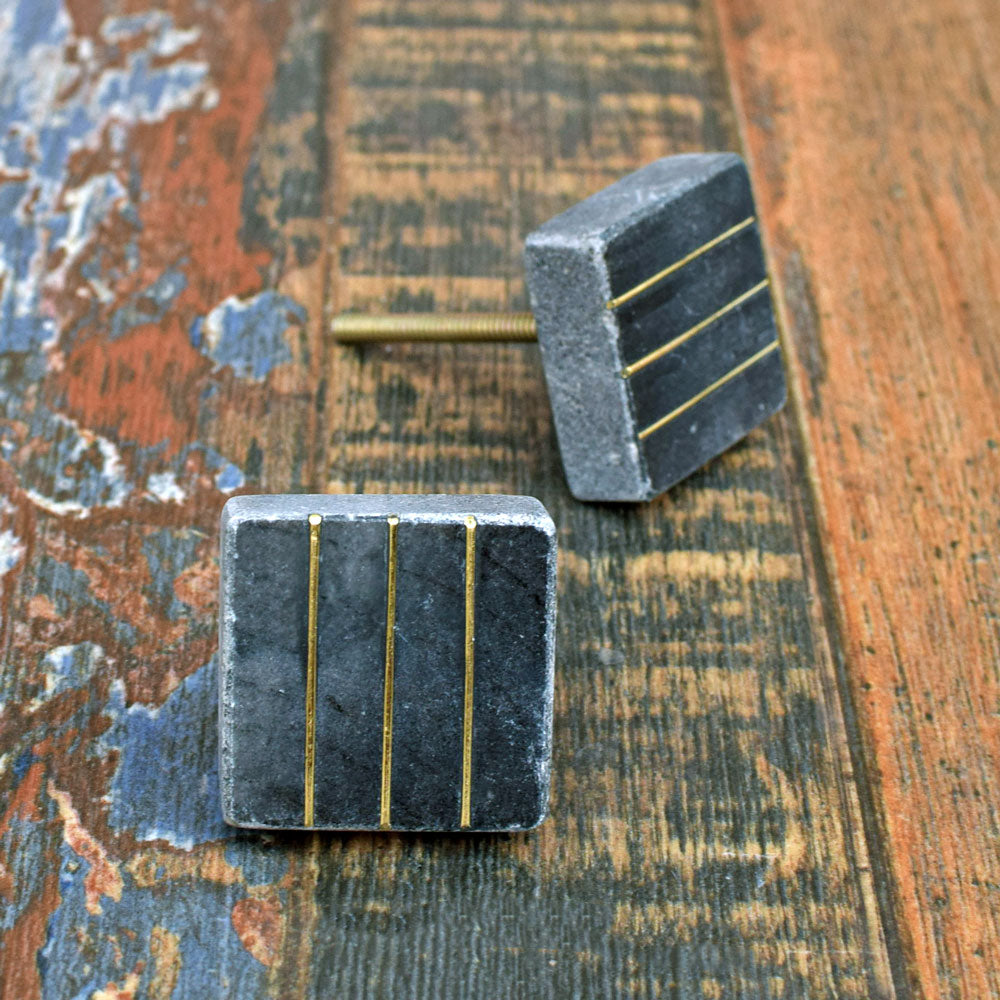 Grey Stone Brass Pinstripe Dresser Drawer Knob