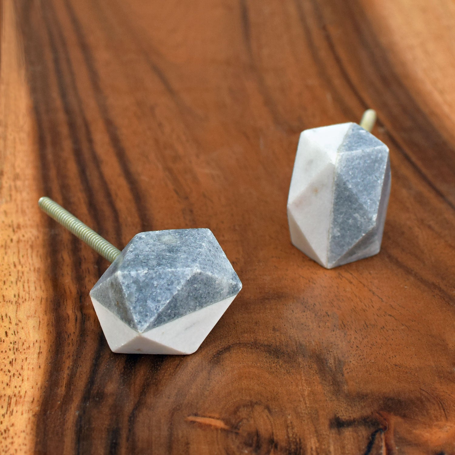 White Grey Stone Icosahedron Cupboard Knob