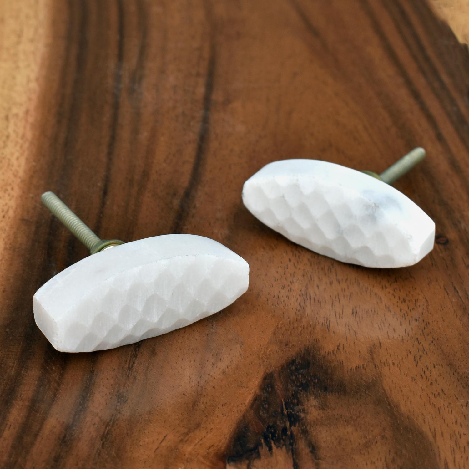 White Stone Oval Dresser Drawer Knob