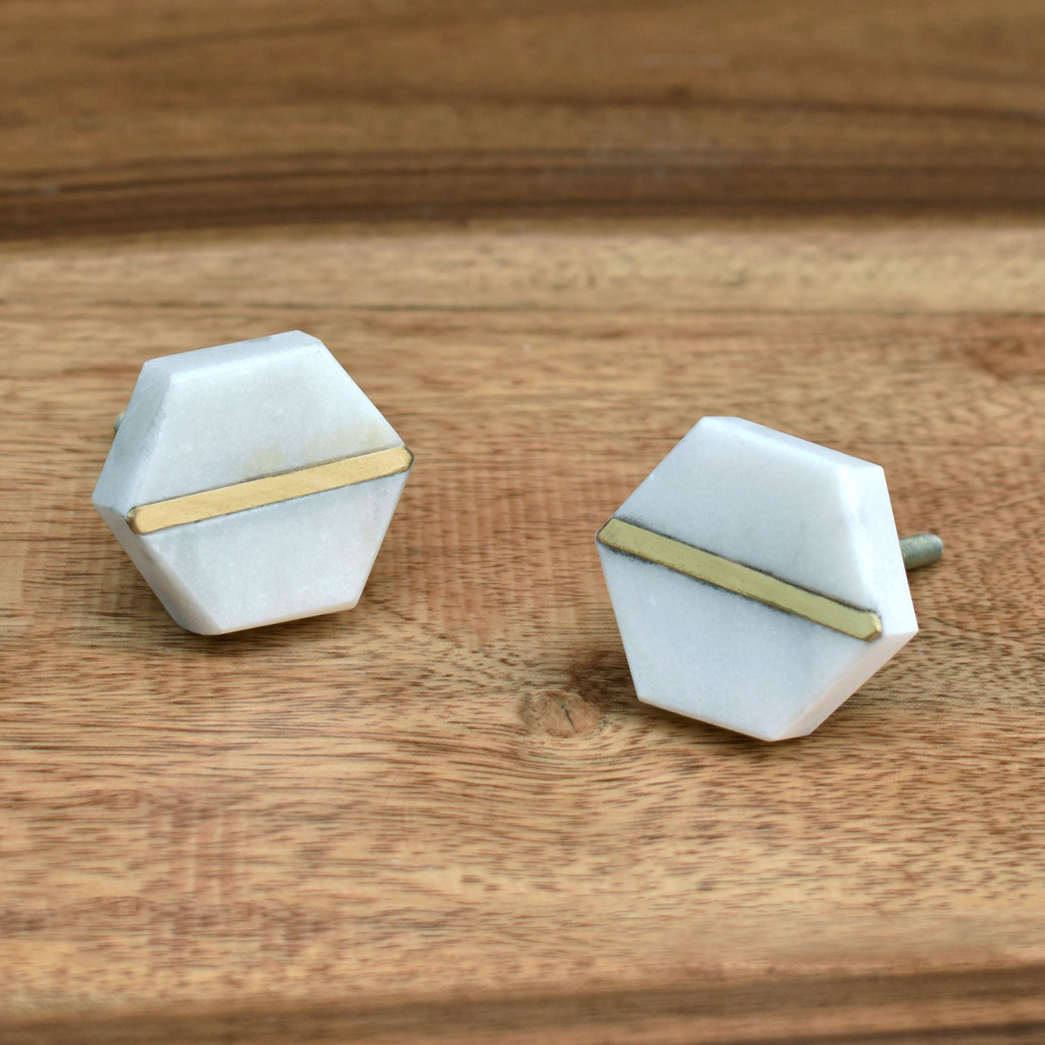 Hexa Stone Brass Inlay Furnture Cabinet Knob