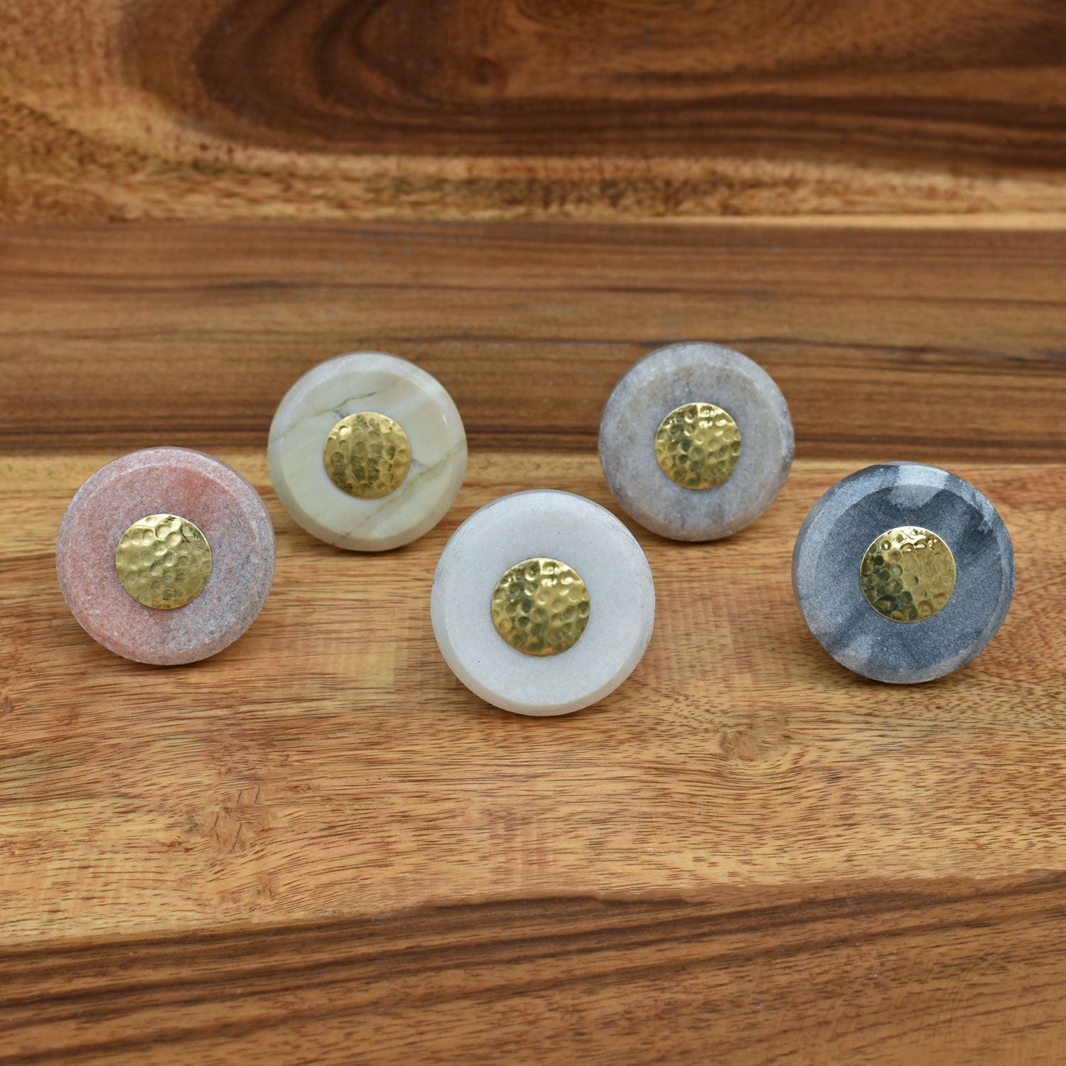 Hammered Brass Disc Stone Cupboard Cabinet Knob Pull