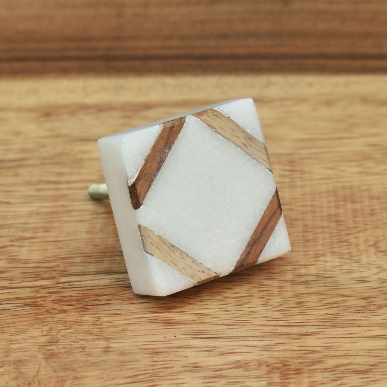 Square Stone and Wood Drawer Knob