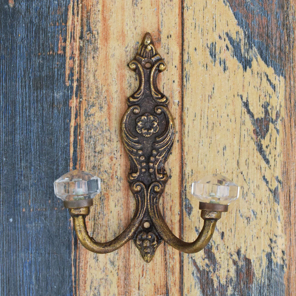 Toulouse Iron and Plain Glass Coat and Towel Double Wall Hook