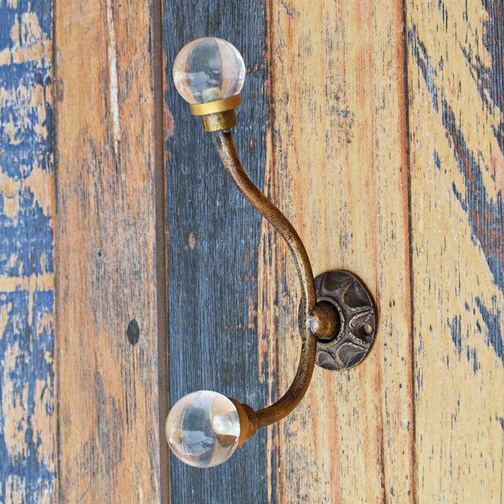 Taranto Iron and Clear Glass Coat and Towel Wall Hook