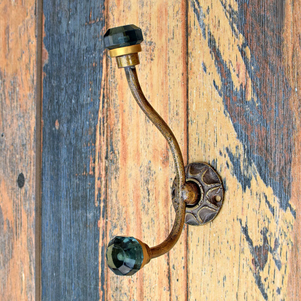 Taranto Iron and Smoky Glass Coat and Towel Wall Hook