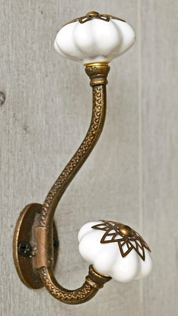Adana Cast Iron Ivory Ceramic Knob Wall Hook