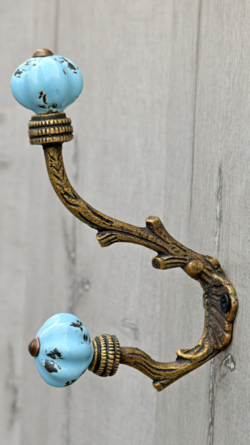 Izmir Iron Branch Turquoise Ceramic Knob Wall Hook