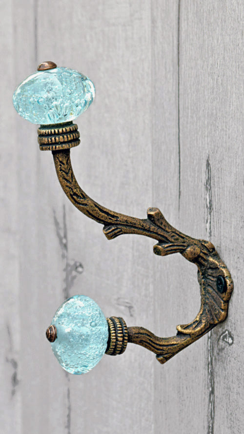 Izmir Iron Branch Aqua Bubble Glass Knob Wall Hook