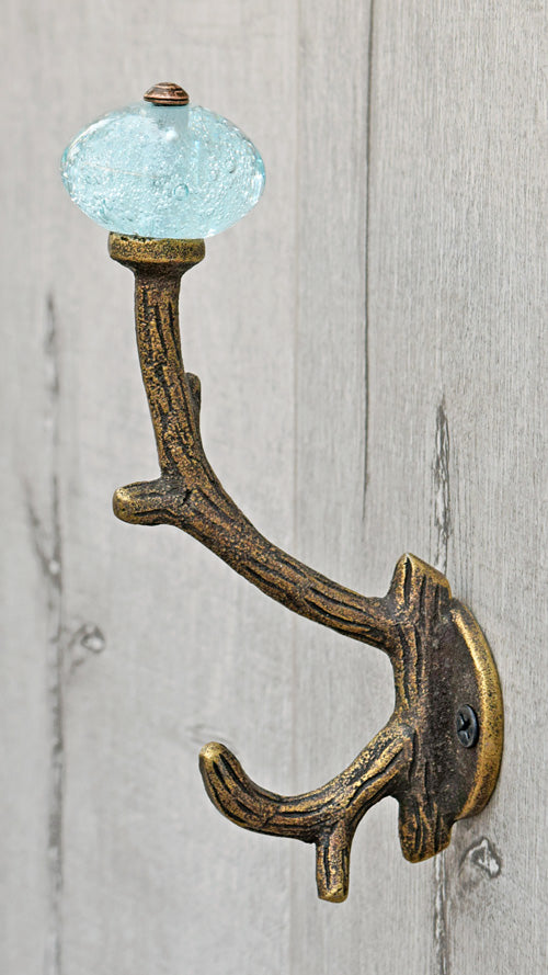 Sequoia Cast Iron Aqua Bubble Glass Knob Coat Wall Hook