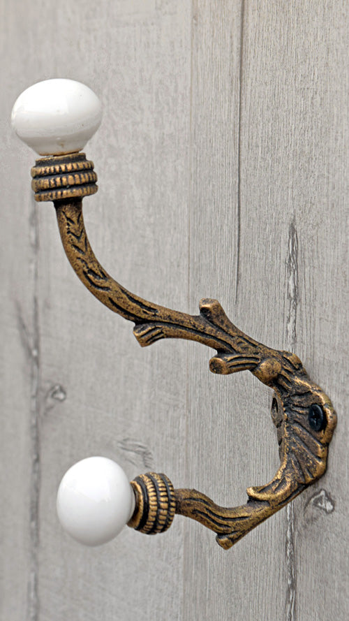 Izmir Iron Branch Ivory Ceramic Knob Wall Hook