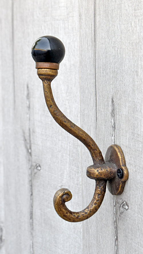 Volos Cast Iron Black Ceramic Knob Coat Wall Hook