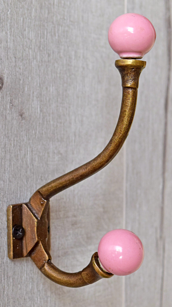 Bursa Cast Iron Pink Ceramic Knob Coat and Towel Wall Hook