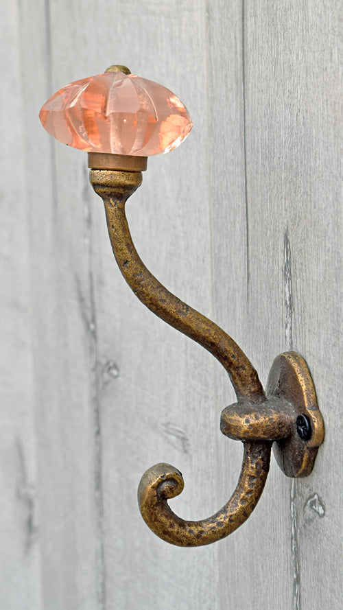 Volos Cast Iron Amber Melon Glass Knob Coat Wall Hook