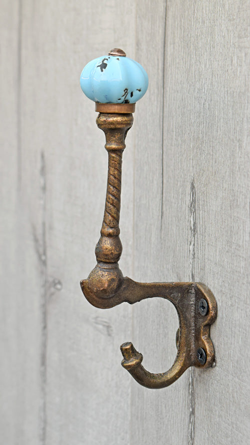 Seles Cast Iron Blue Melon Ceramic Knob Coat Wall Hook