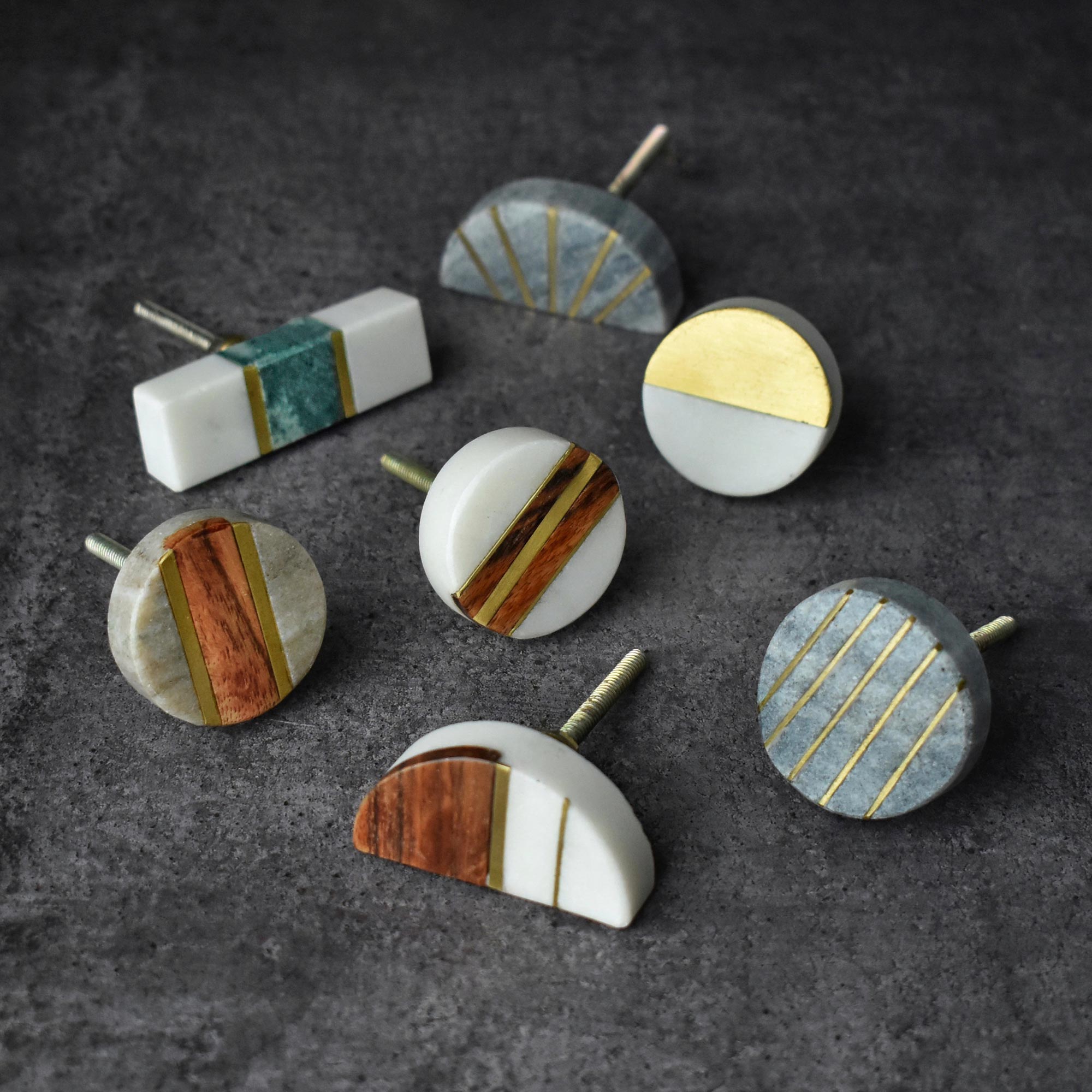 stone cabinet cupboard knobs with brass inlay