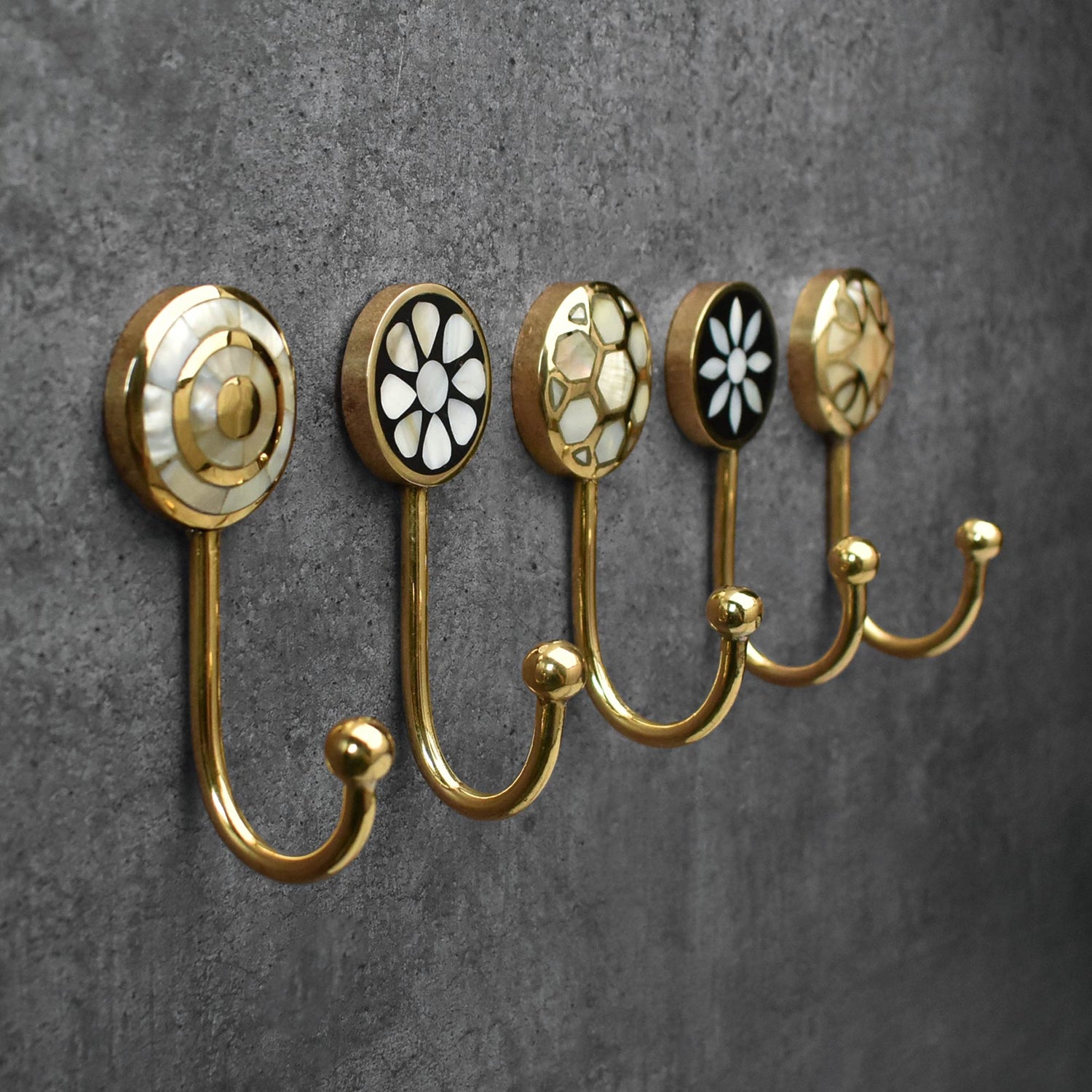 Brass and Mother of Pearl Wall Hooks and Wall Hanger