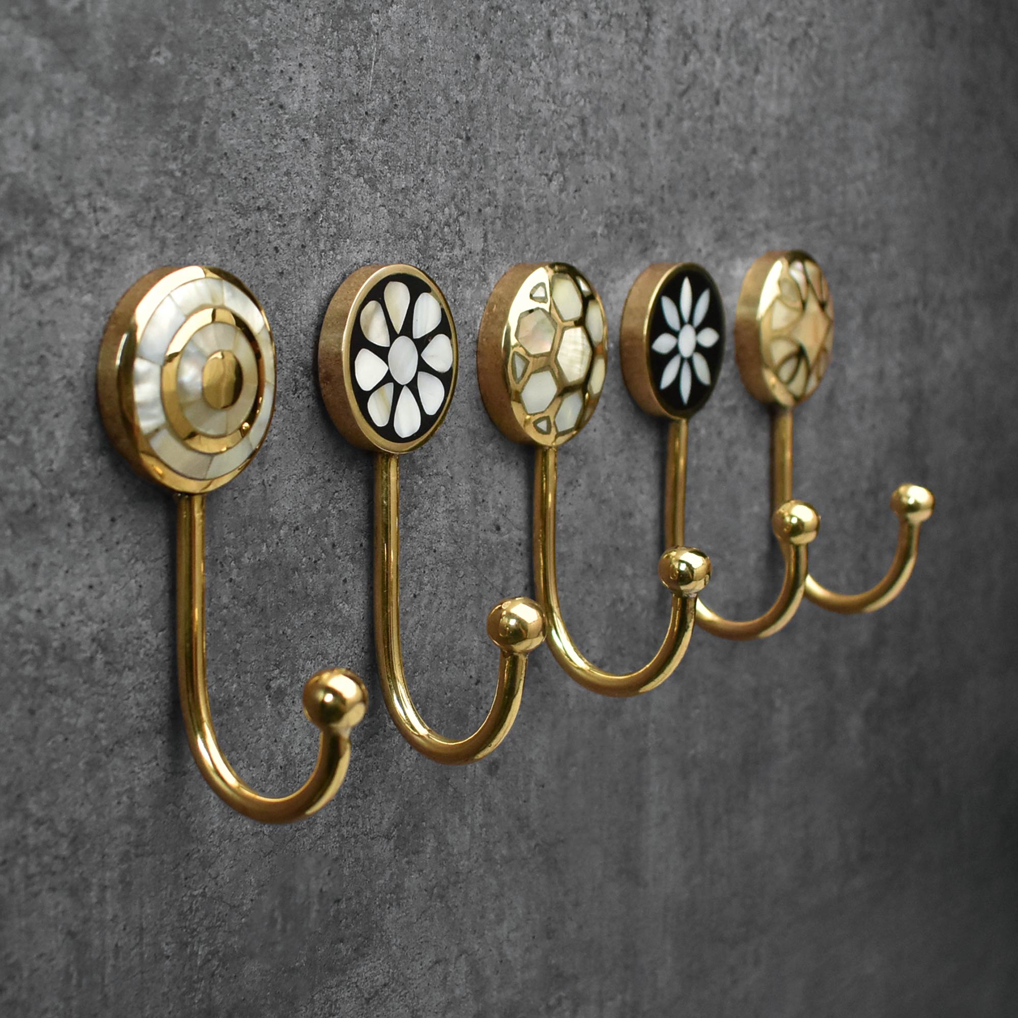 Brass and Mother of Pearl Wall Hooks and Wall Hanger