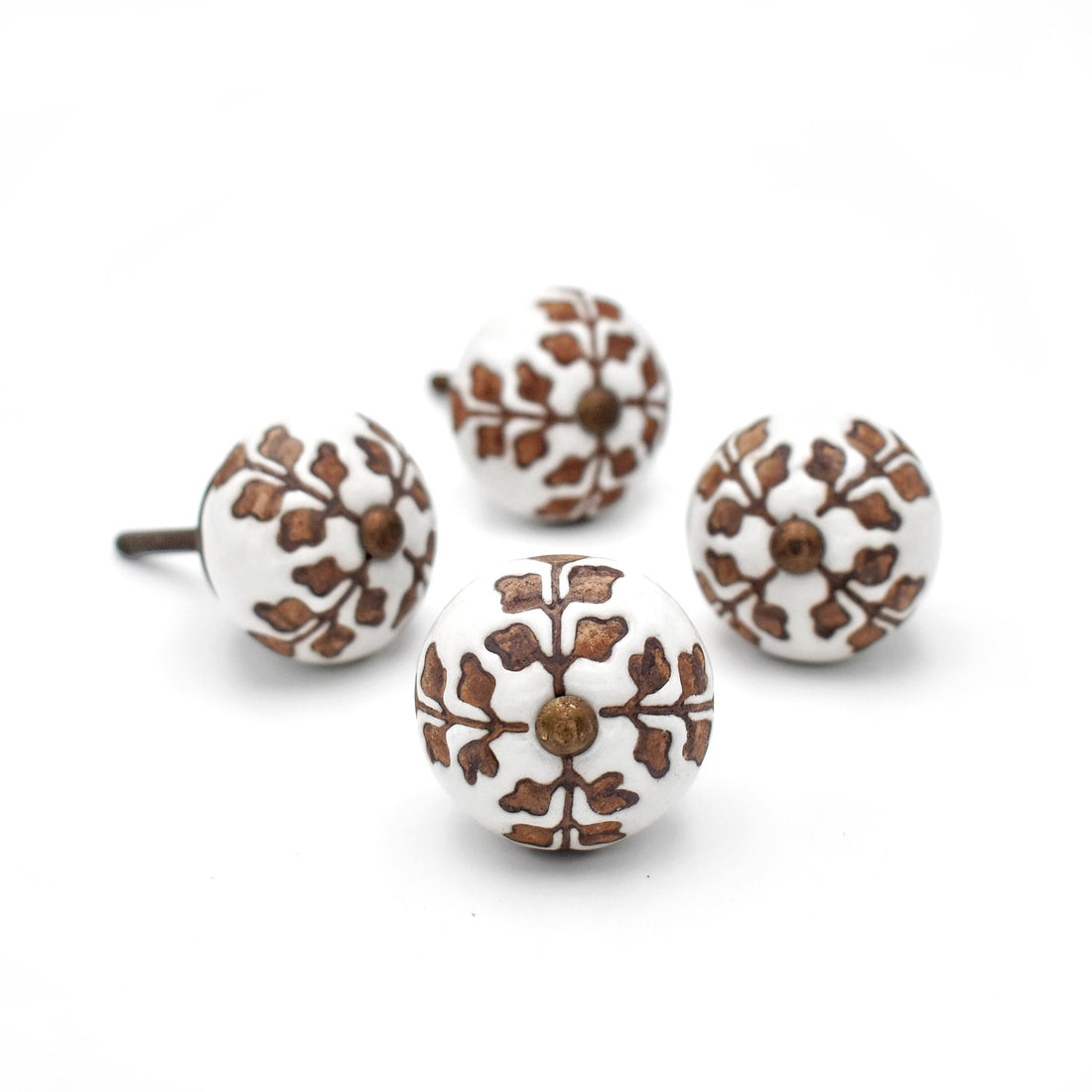 Chandrika White Brown Flower Ceramic Knob