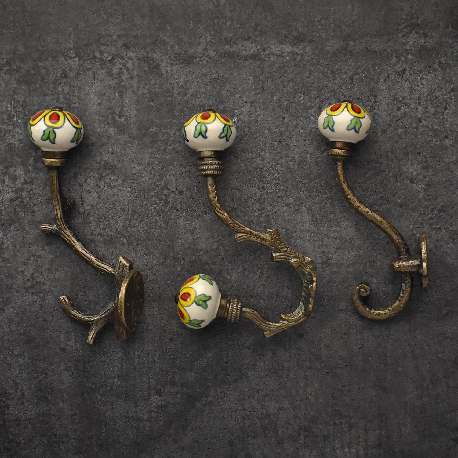 Raku Antique Brass Ceramic Coat and Wall Hooks and Hangers