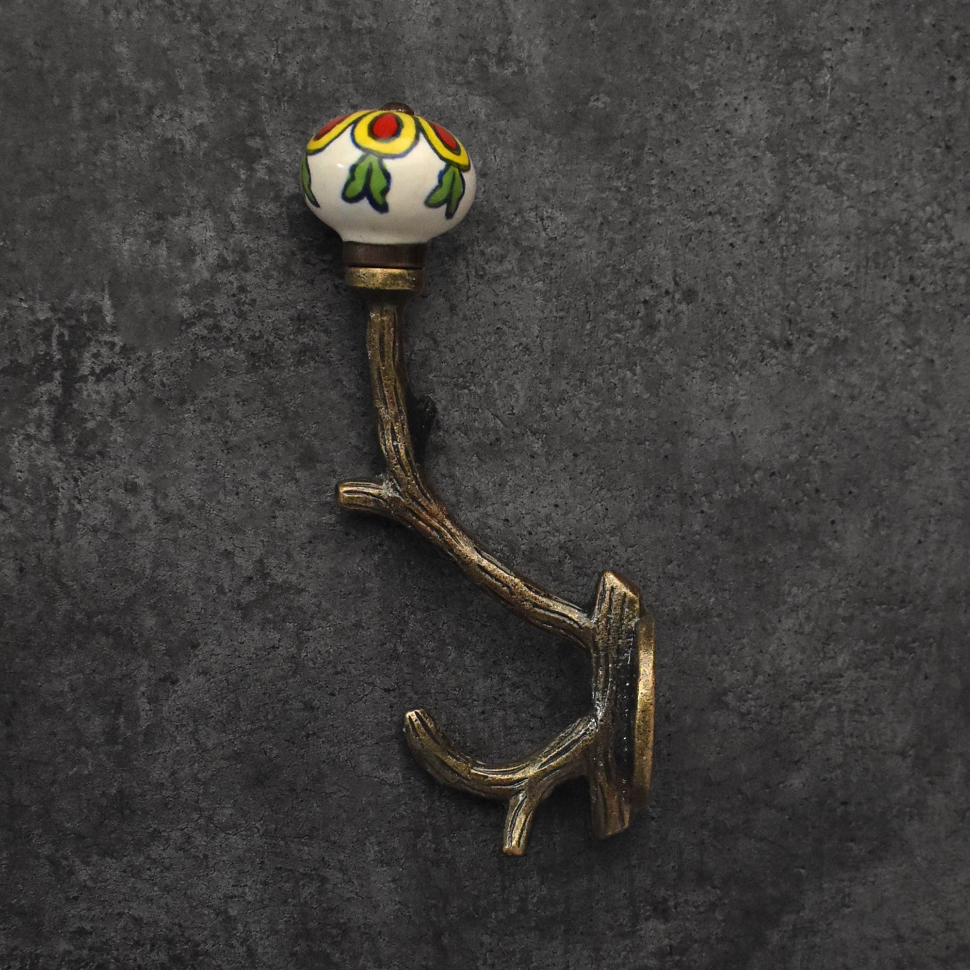 Raku Antique Brass Ceramic Coat and Wall Hooks and Hangers