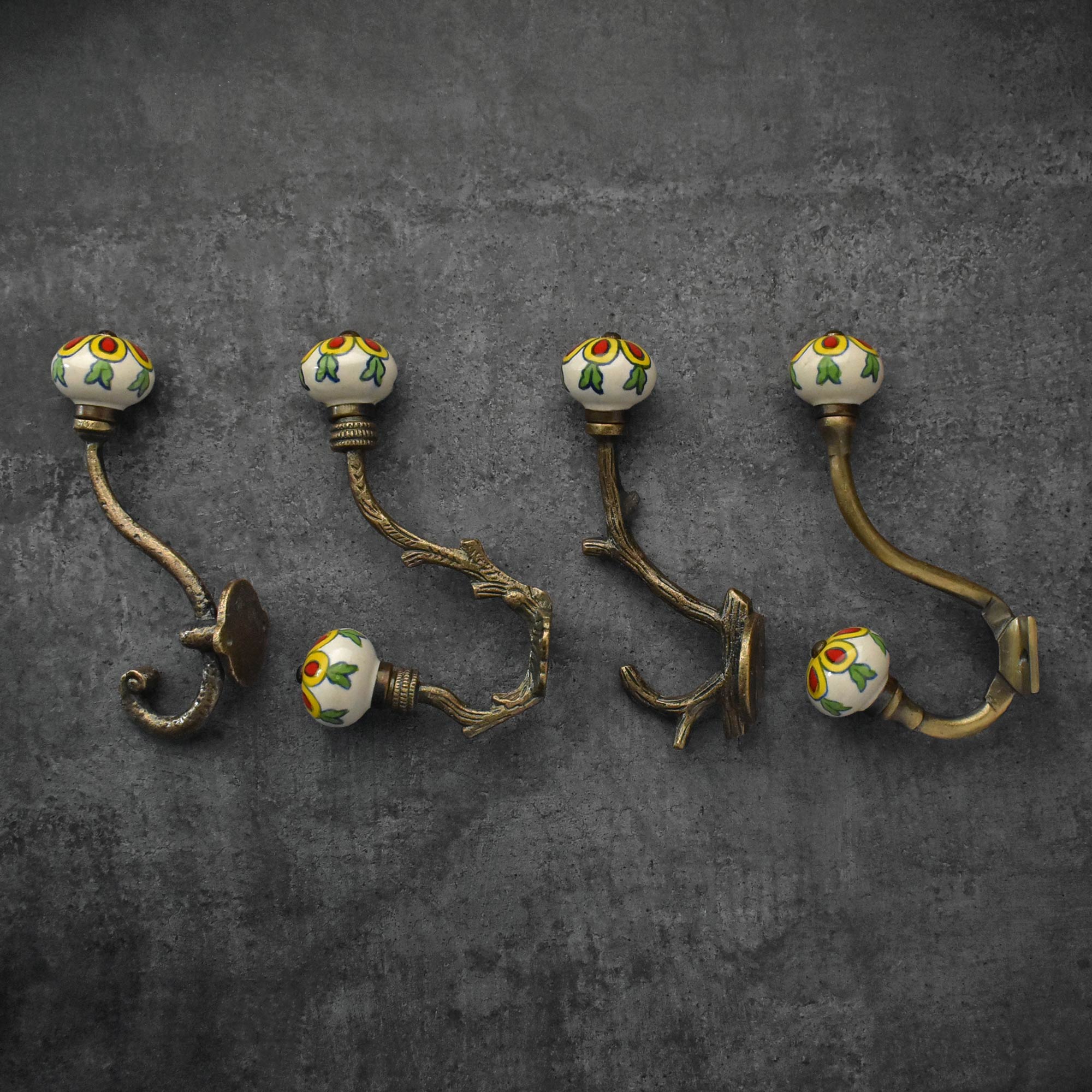 Raku Antique Brass Ceramic Coat and Wall Hooks and Hangers