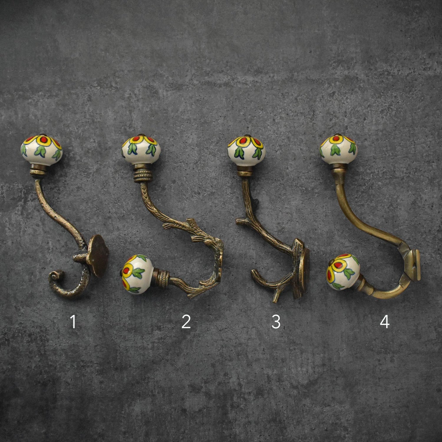 Raku Antique Brass Ceramic Coat and Wall Hooks and Hangers