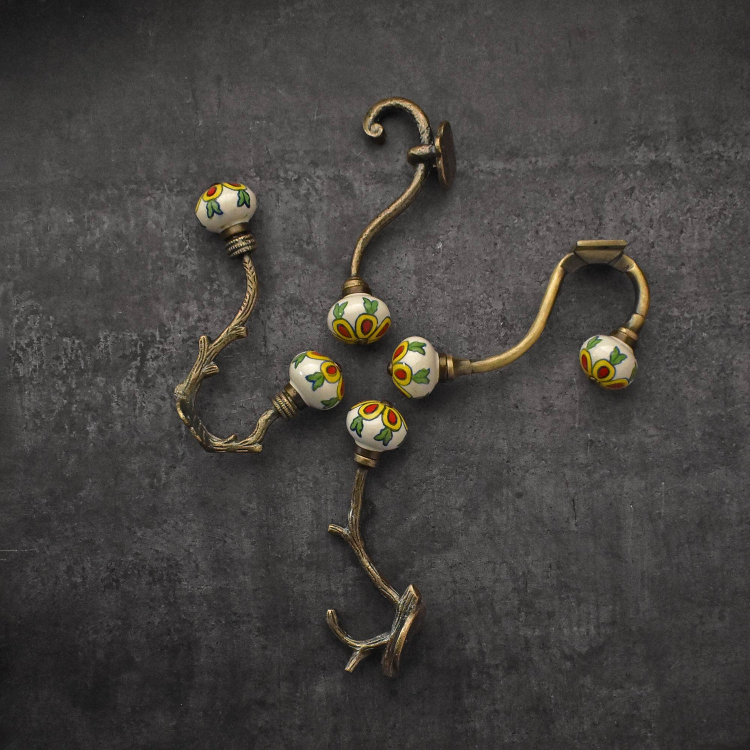 Raku Antique Brass Ceramic Coat and Wall Hooks and Hangers