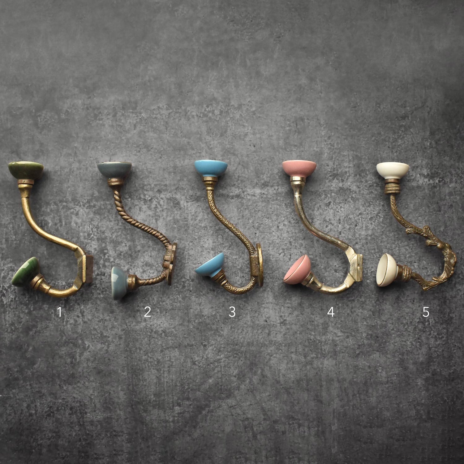 Evolve Antique Brass Gold Ceramic Knob Coat and Wall Hooks