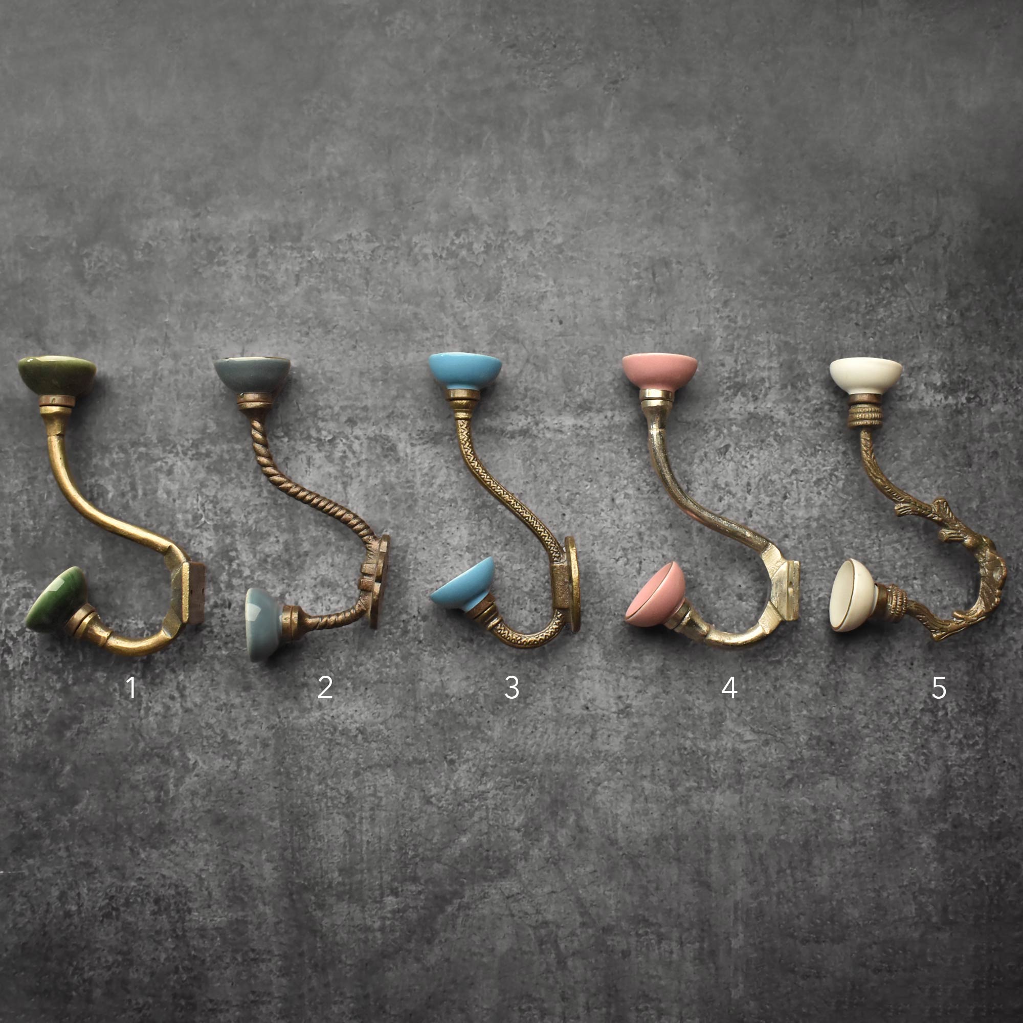 Evolve Antique Brass Gold Ceramic Knob Coat and Wall Hooks