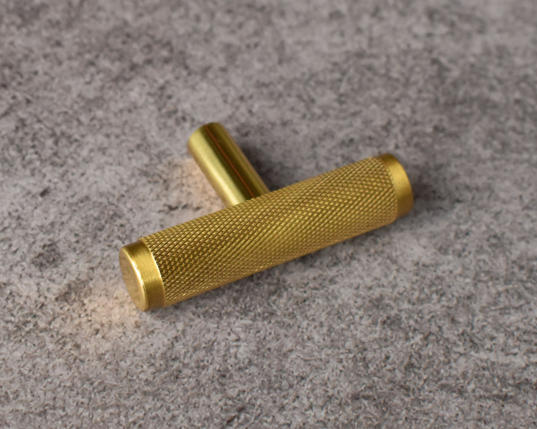 Cassander T Bar Solid Brass Knurled Cabinet Drawer Pull