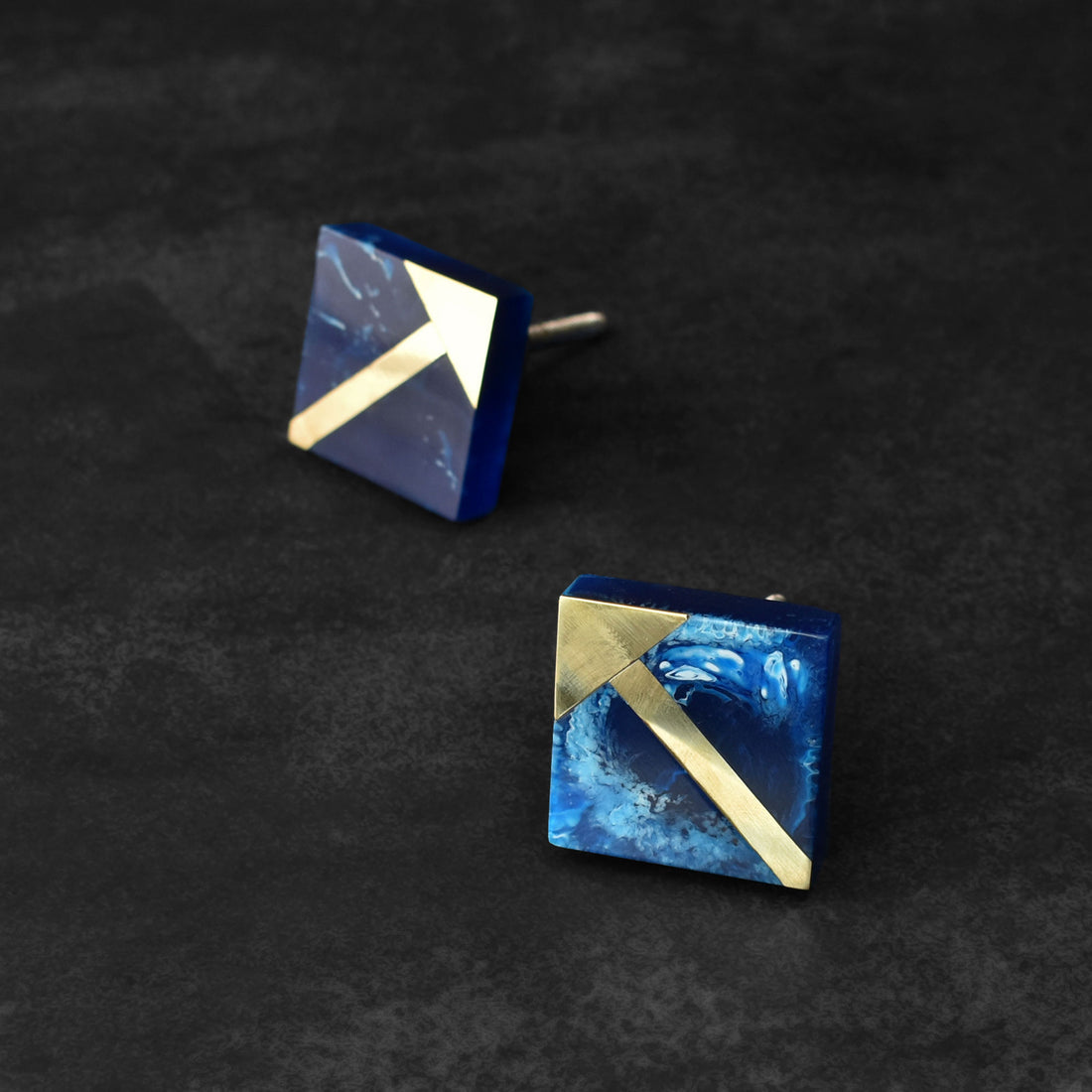 Orvek Milky Blue Resin Brass Drawer Knob