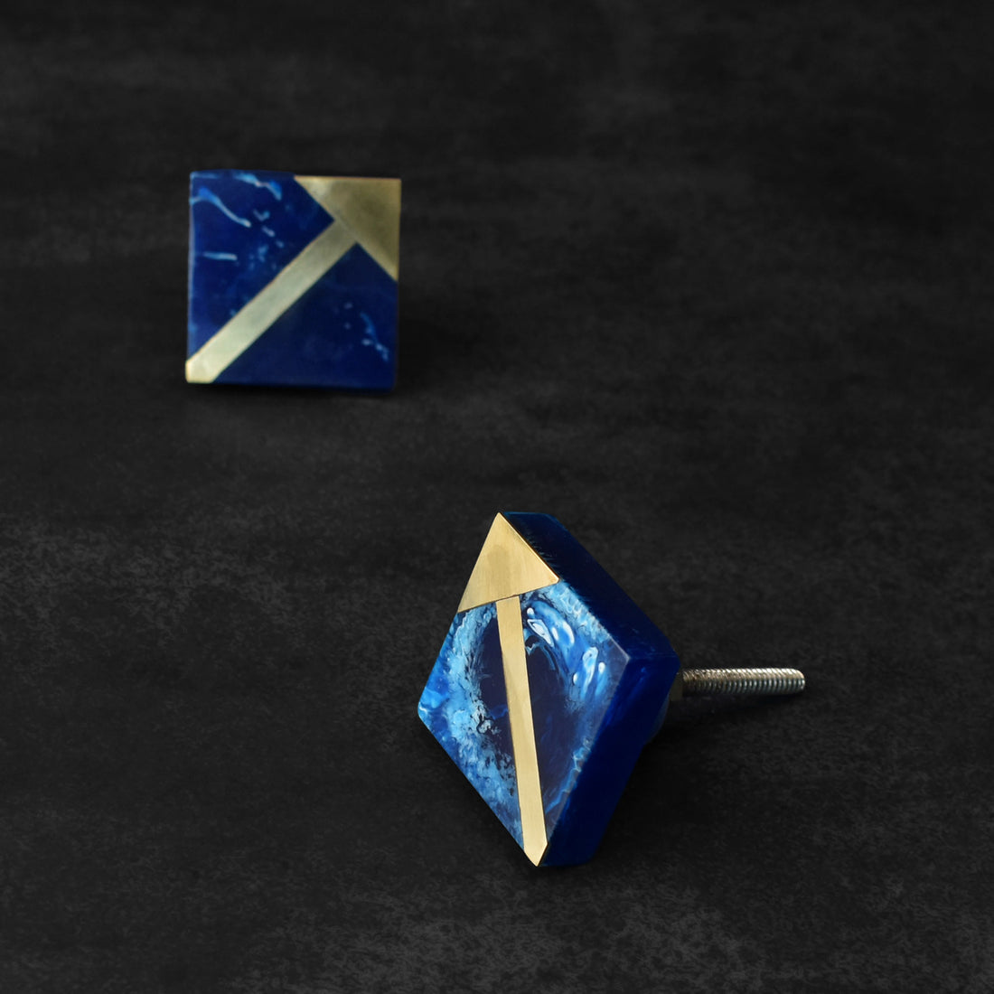 Orvek Milky Blue Resin Brass Drawer Knob