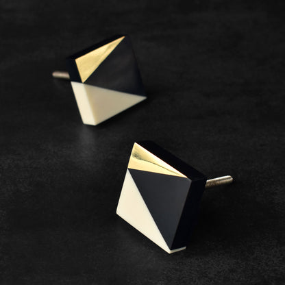 Marqel Black and White Resin Brass Drawer Knob