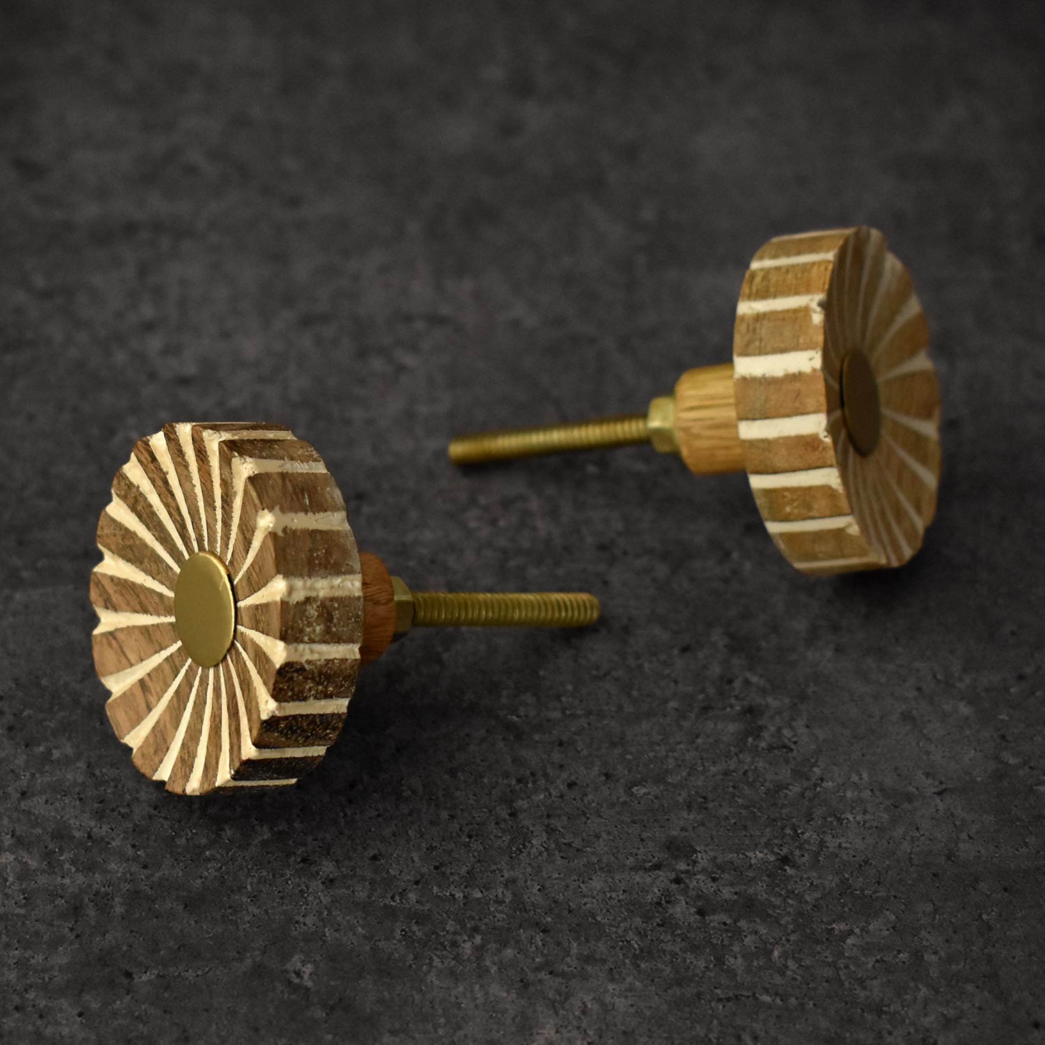 Rabat Wood Brass Cupboard and Cabinet Door Knob