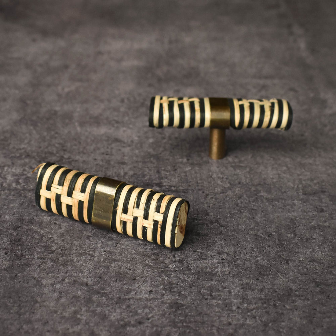 Mimbre Dual Tone Rattan Brass Cabinet Drawer Knob Wardrobe Handle