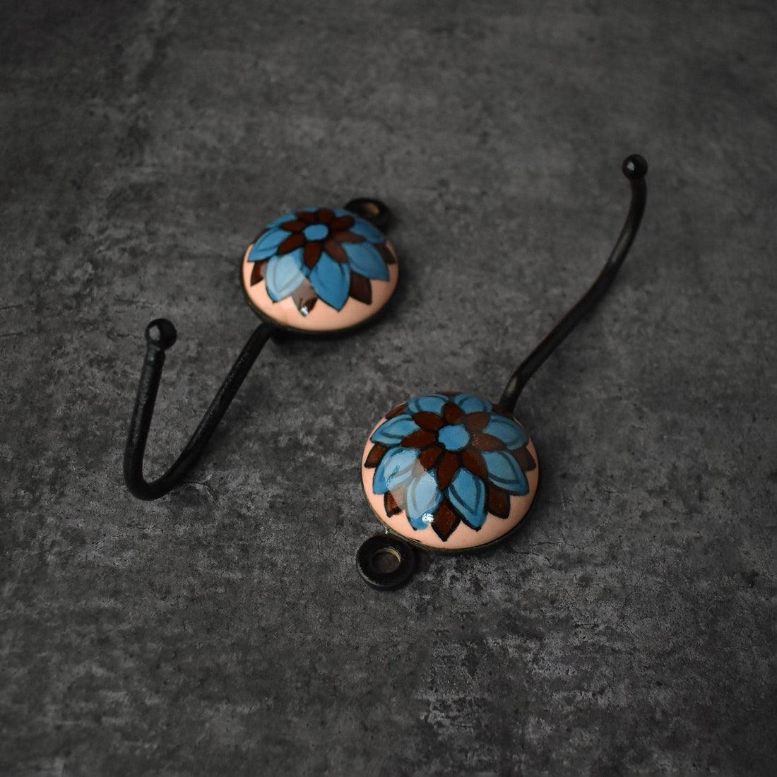 Nila Bloom Blue Ceramic Coat Wall Hook and Keys Hanger