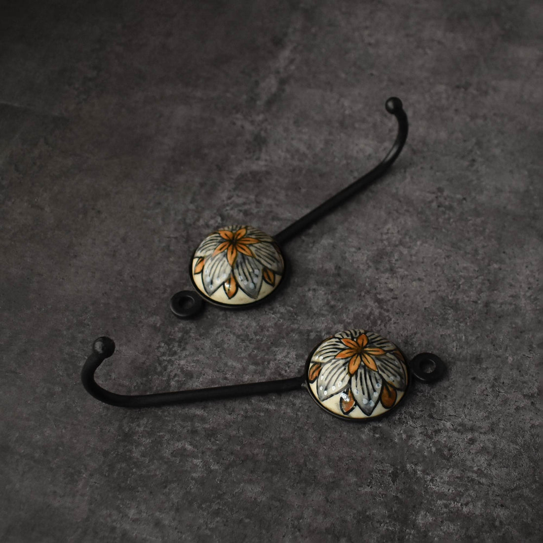 Taupe Petal Floral Ceramic Coat Wall Hook and Keys Hanger