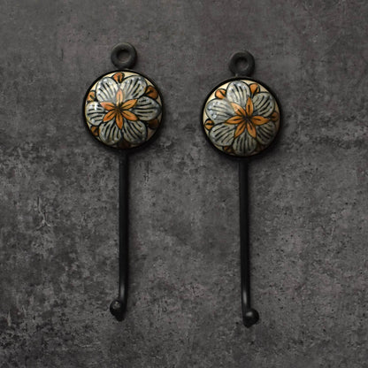 Taupe Petal Floral Ceramic Coat Wall Hook and Keys Hanger