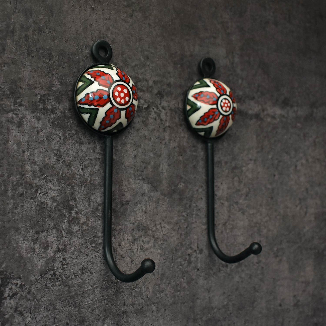 Ruby Red Floral Ceramic Coat Wall Hook and Keys Hanger
