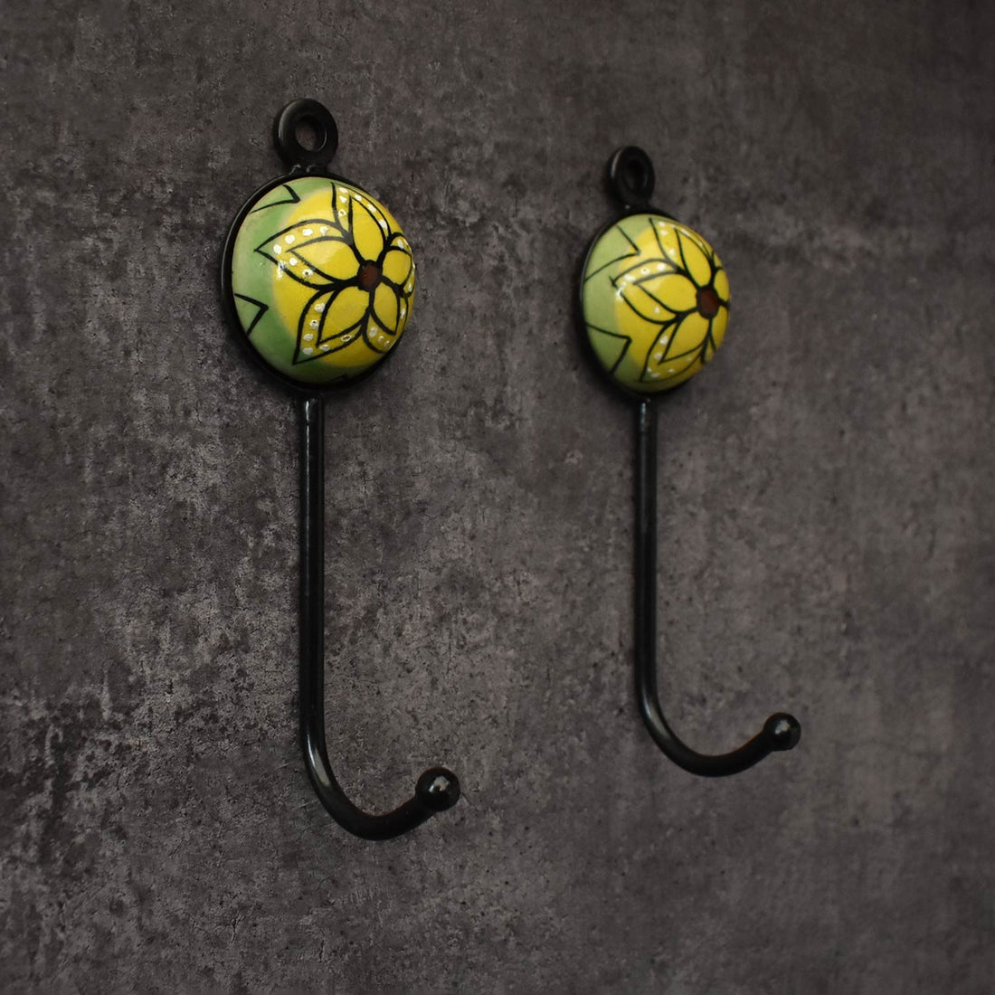 Lime Bloom Floral Ceramic Coat Wall Hook and Keys Hanger