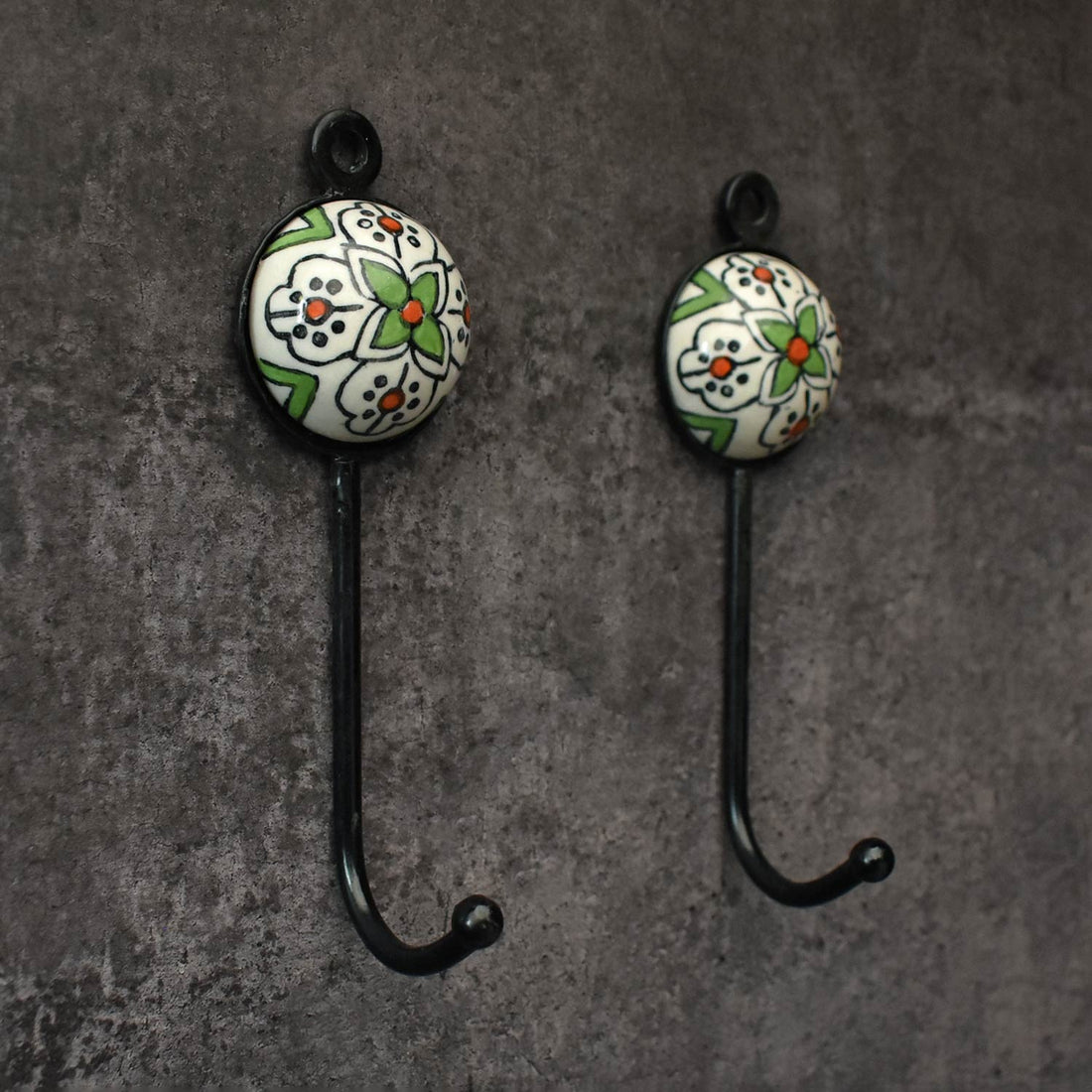 Sage Blossom Floral Ceramic Coat Wall Hook and Keys Hanger
