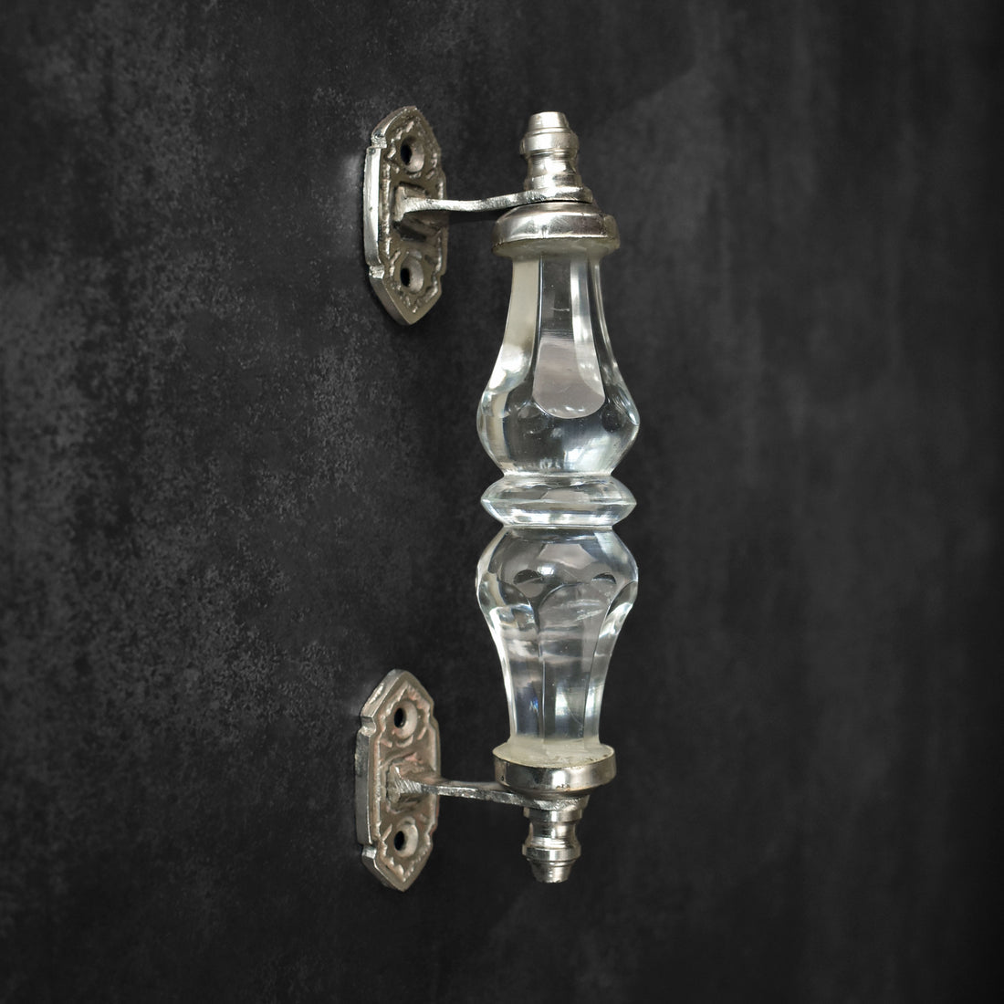 clear crystal glass handle with silver hardware