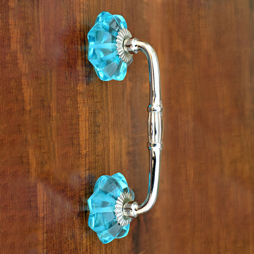 Niger Blue Glass Knob Silver Cabinet and Cupboard Handle