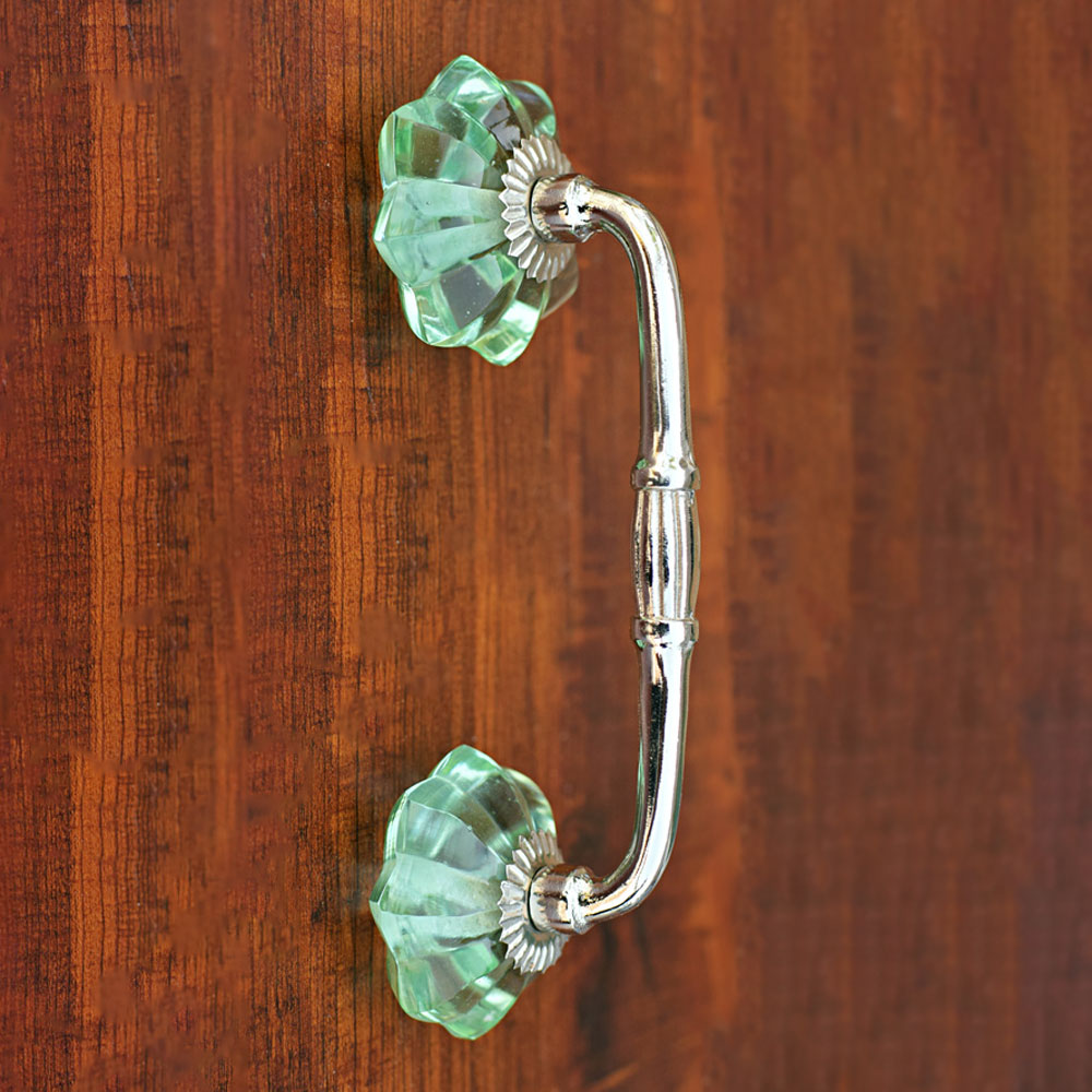 Volta Mint Green Glass Knob Silver Cabinet and Cupboard Handle