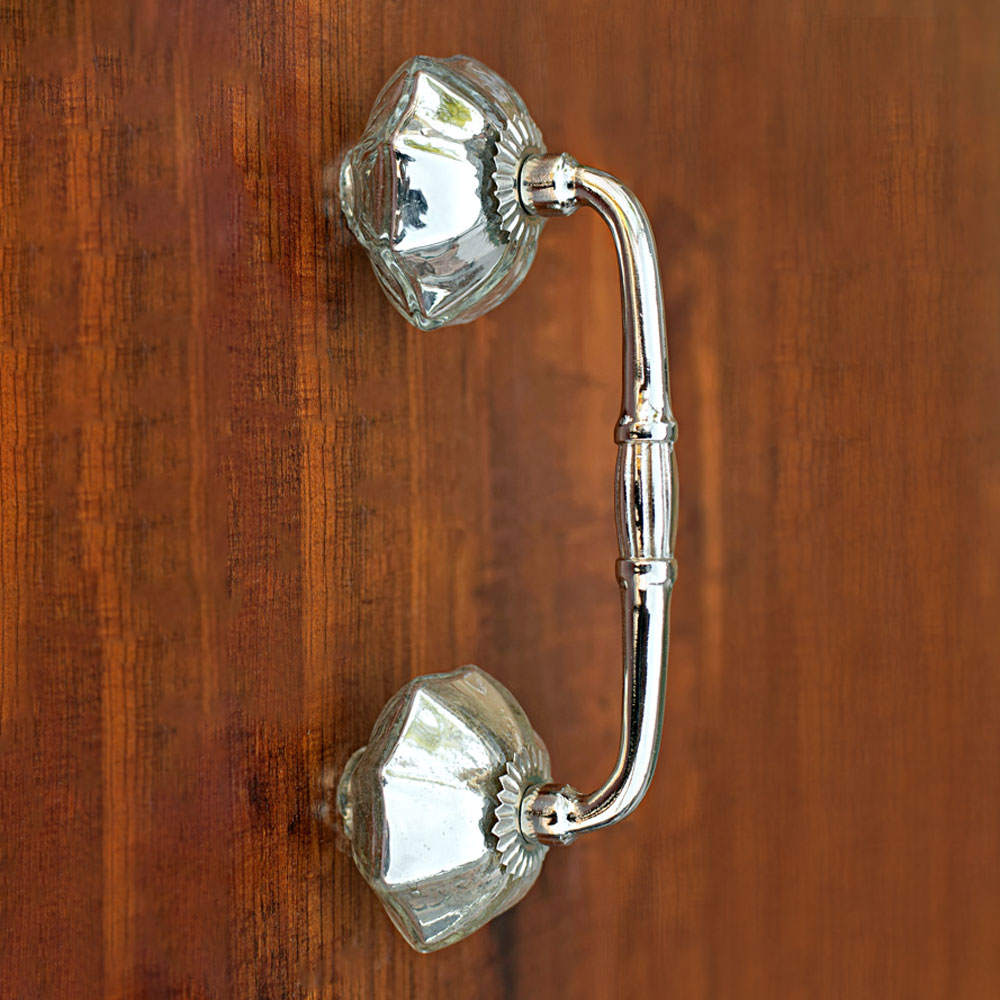 Kagera Silver Glass Knob Silver Cupboard Door Handle and Pull