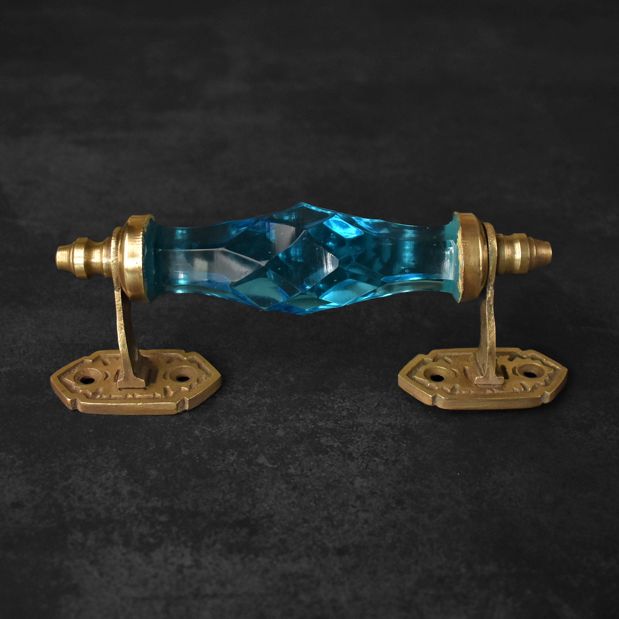 Aktobe Blue Glass Brass Cabinet and Drawer Handle