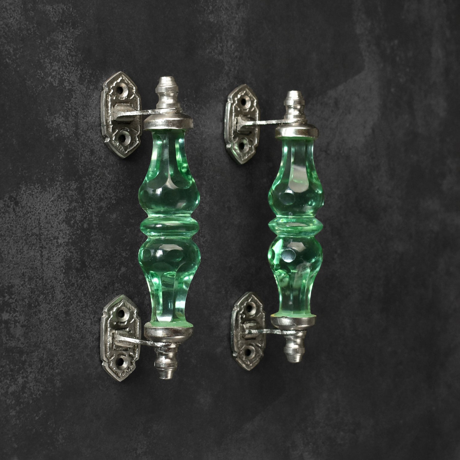 Pavlodar Green Glass Silver Cabinet and Drawer Handle