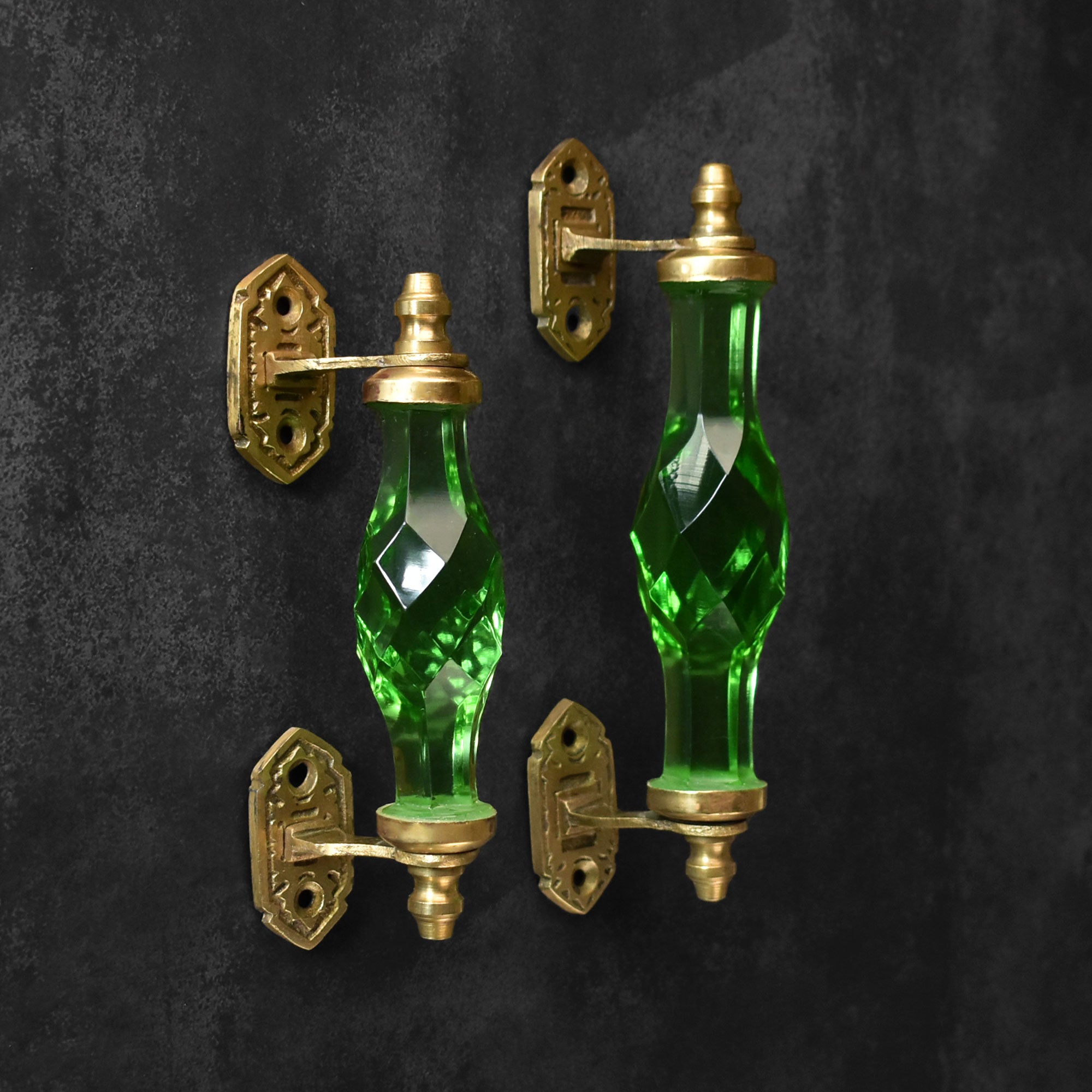 Shymkent Green Glass Brass Cabinet and Drawer Handle